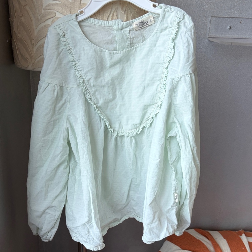 My little cozmo Kids Light Green Ruffle Blouse